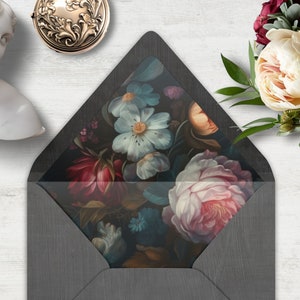 Stimmungsvoller Blumen Umschlag Liner, INSTANT DOWNLOAD, Canva Template, Liberty, Baroque, dark floral, Umschlag Liner in verschiedenen Größen