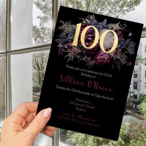 Invito per il 100esimo compleanno delle donne, DOWNLOAD IMMEDIATO, invito floreale lunatico, invito per il 100esimo compleanno delle donne, invito per le donne, invito alla festa di compleanno