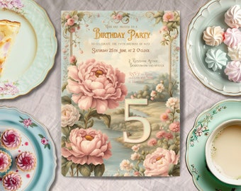 Invitación a la fiesta de cumpleaños número 5, DESCARGA INSTANTE, niña que cumple cinco años, invitación de cumpleaños de cuento de hadas, fiesta de quinto cumpleaños de la princesa, hermosa