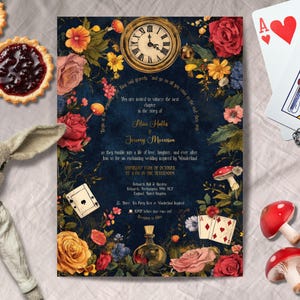 Alice in Wonderland Wedding Invitation, INSTANT DOWNLOAD, Alice in Wonderland Party, mad hatter, queen of hearts, white rabbit, enchanted