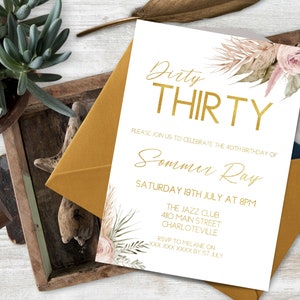 Dirty Thirty invitation, INSTANT DOWNLOAD, gold invite, Modern 30th invite, boho 30th, ladies 30th, dirty 30, she&#39;s turning 30
