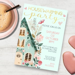 Housewarming Party Invitation, INSTANT DOWNLOAD, pink, mint, Home Sweet Home, Housewarming Invite, house warming party, new home party