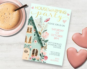 Housewarming Party Invitation, INSTANT DOWNLOAD, pink, mint, Home Sweet Home, Housewarming Invite, house warming party, new home party