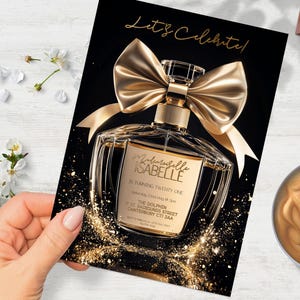 Perfume Invitation, INSTANT DOWNLOAD, High End Luxury, Perfume Invitation, Classy, Elegant, Coquette Bow, Beautiful 21st Party Invite,