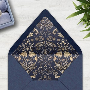 Navy & Gold Umschlag Liner, INSTANT DOWNLOAD, Canva Template, symmetrisches Design, Art Deco Liner, verschiedene Größen, #NGT01