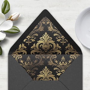 Schwarz & Gold Umschlag Liner, INSTANT DOWNLOAD, Canva Template, Damast, Schwarz und Gold Toile, schwarzer Liner, Art Deco, Barock, verschiedene Größen