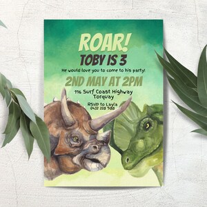 Dinosaur Party Invitation third Birthday Invite, jurassic, t rex, 3rd Boy Roar tyrannosaurus rex  CANVA NSTANT DOWNLOAD