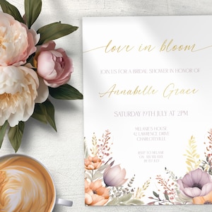 Love in Bloom Bridal Shower Invitation, INSTANT DOWNLOAD, Wildflower Bridal Shower Invite, Floral Bridal Shower Editable Template