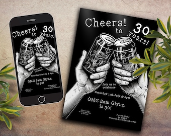 30. Geburtstag Einladung Vorlage, INSTANT DOWNLOAD, Männer Geburtstagseinladung, Prost auf 30 Jahre, Männer Party 30., Bier 30., Spaß