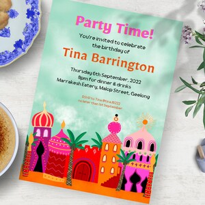 Invito alla festa marocchina, DOWNLOAD IMMEDIATO, invito di compleanno unico nel suo genere, modificabile in canva, qualsiasi età, ogni occasione, festa a tema marocchino