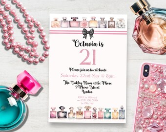 21st Birthday Invitation Template, INSTANT DOWNLOAD, blush pink invite, Modern 21st invite, Perfume birthday invitation, perfumista