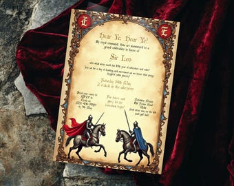 Medieval Birthday Party Invite, INSTANT DOWNLOAD, Fantasy Invite for boy, Renfaire Birthday, Medieval Feast, Knights Party, any age, Gold