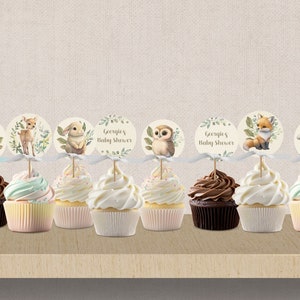 Cupcake Toppers, Woodland Babies, Forest Animals, INSTANT DOWNLOAD, woodland, cupcakes, greenery, canva template, printable #WBG01
