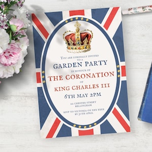 Editable Coronation Garden Party Invitation INSTANT DOWNLOAD, Invite for King Charles III Coronation May 2023 Street Party, High Tea, Canva