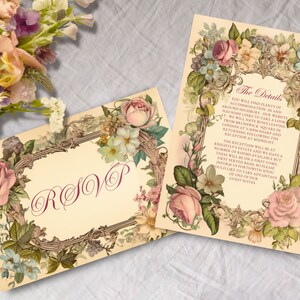Victorian Wedding Bundle, INSTANT DOWNLOAD, Victorian Floral, Vintage Invitation, Art Deco, Style, Jane Austen, RSVP & Details Card