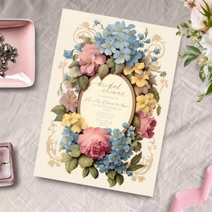 Viktorianische Brautparty-Einladung, INSTANT DOWNLOAD, Vintage Blumeneinladung, botanische, englische Regentschaft, Barock, Edwardian, klassische Einladung