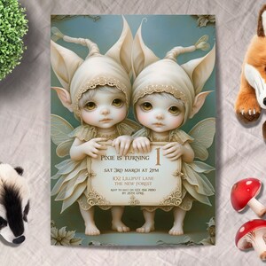 1st Birthday Party Invitation, INSTANT DOWNLOAD, baby girl turning one, fairy birthday invite, fantasy first birthday party, pixie party