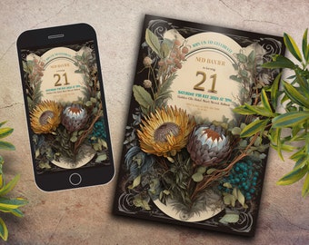 21st birthday invitation, INSTANT DOWNLOAD, Surprise 21st invite, Australian native flora, classy invite, guy 21, Man 21, male twenty first