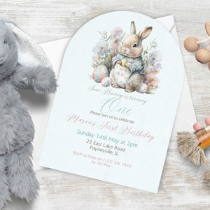 Some Bunny is turning One Birthday Invitation INSTANT DOWNLOAD cute bunny rabbit first birthday party invite, printable canva template