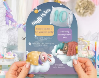 Niña de diez años, invitación a fiesta de pijamas, DESCARGA INSTANTE, 10 cumpleaños, fiesta de pijamas, fiesta de pijamas, cualquier edad, editar en canva