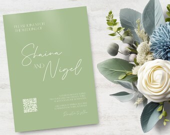 Sage QR Code Wedding Invitation, INSTANT DOWNLOAD, sage wedding invite, sage green, minimal wedding invitation, Modern, #SW01