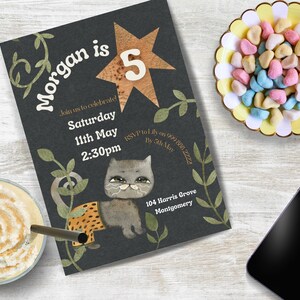 Cool Cat Birthday Invitation INSTANT DOWNLOAD 5th Birthday Boy or Girl, tween funny cats, gender neutral, any age, edit in Canva!