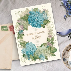 Victorian wedding invitation, INSTANT DOWNLOAD, Vintage floral invite, botanical, regency, baroque, Whimsical, Hydrangeas, Jane Austen