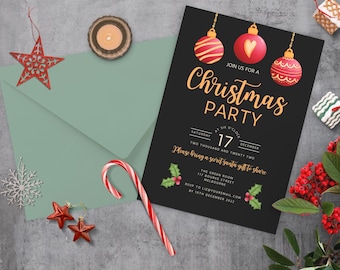 Kerstfeest uitnodigen INSTANT DOWNLOAD in CANVA volledig bewerkbare sjabloon Office Party, drankjes, kerstvakantie verzamelen