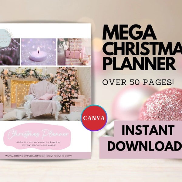 Mega Christmas Planner, INSTANT DOWNLOAD, printable planner, Holiday Organizer, Christmas Budget Tracker, Gift Guide, Party Planner Canva