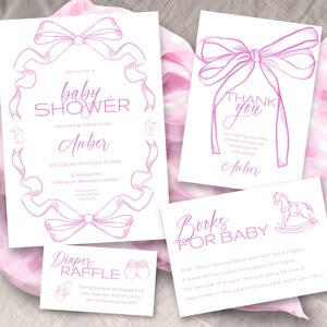 Pink Toile Baby Shower Bundle, INSTANT DOWNLOAD, Vintage French Pink , Toile de jouy, baby girl baby shower, coquette pink ribbon shower