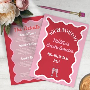 Wellige Bachelorette Einladung, INSTANT DOWNLOAD, Hen's Weekend, Hens Party, Hennen tun, minimal, modern, Typografie, retro, wellenförmiger Rand