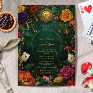 Alice in Wonderland Wedding Invitation, INSTANT DOWNLOAD, Alice in Wonderland Party, mad hatter, queen of hearts, white rabbit, enchanted