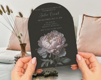 Elegant Ladies 70th Birthday invitation INSTANT DOWNLOAD moody peonies, peony, seventy, party invite, edit in Canva