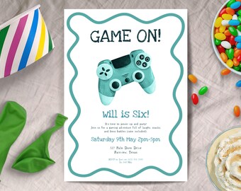 Game On verjaardagsuitnodiging, INSTANT DOWNLOAD, bewerkbare videogame-feestuitnodiging, gamerthema, afdrukbare gaming-uitnodiging voor jongen, jongen 6e partij