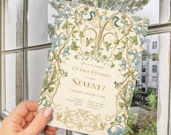 Invitación de cumpleaños número 70 para damas, DESCARGA INSTANTE, invitación boho floral, invitación para damas setenta, Regencia, Victoriana, Celta, decorativa