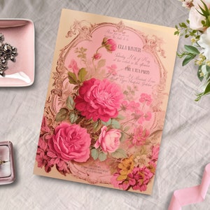 Brautparty-Einladungen, INSTANT DOWNLOAD, Vintage dusche einladen, rosa Brautparty, viktorianische Brautparty, rosa Blumen Braut zu sein
