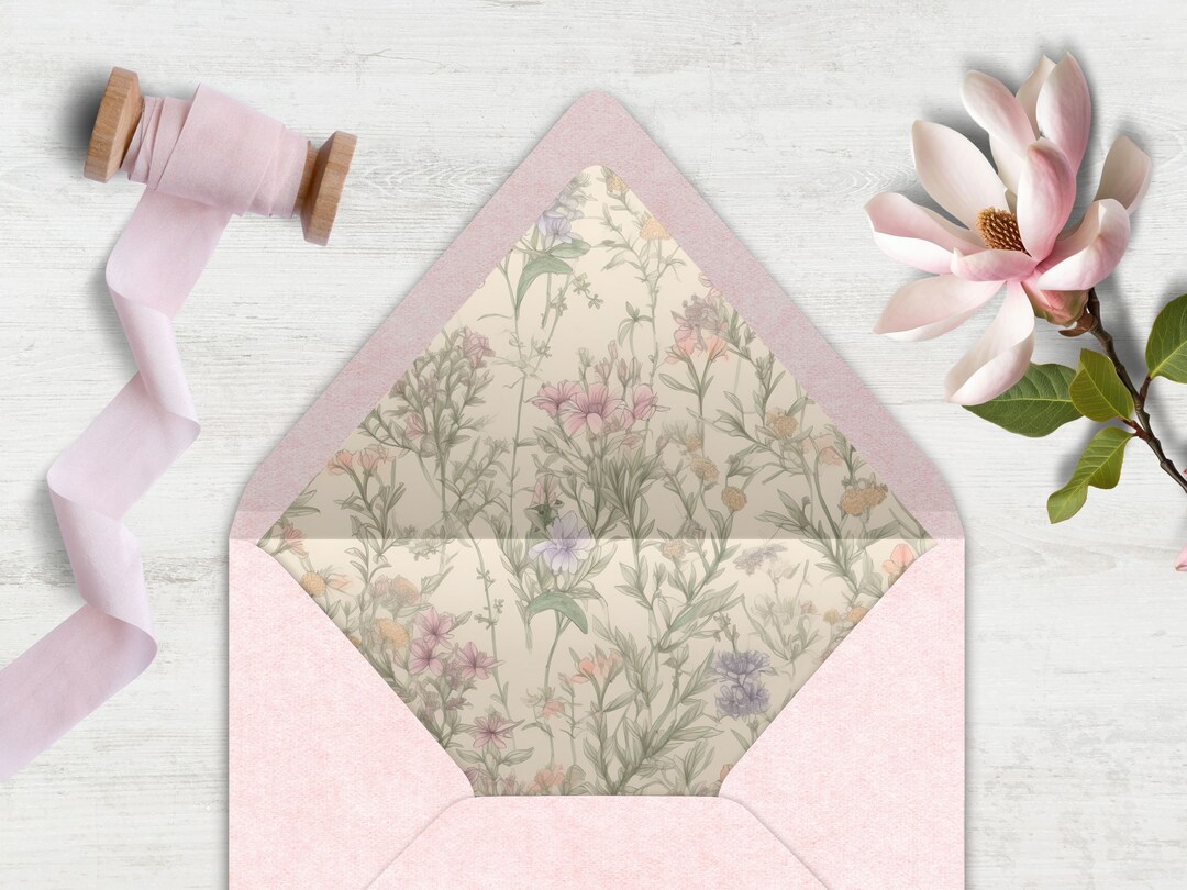 Wildflower Envelope Liner, INSTANT DOWNLOAD, Canva Template, Botanical ...