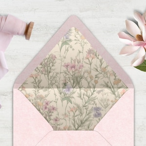 Wildblumen Umschlag Liner, INSTANT DOWNLOAD, Canva Template, botanische, florale, rosa Liner, elegante Blumen, mehrere Größen, Prärieblumen