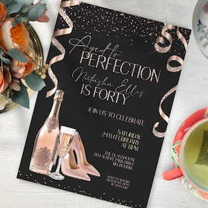 Editable Aged to Perfection Invitation, INSTANT DOWNLOAD, Champagne Birthday Invitation, Fine Like Wine, Woman 40th Birthday