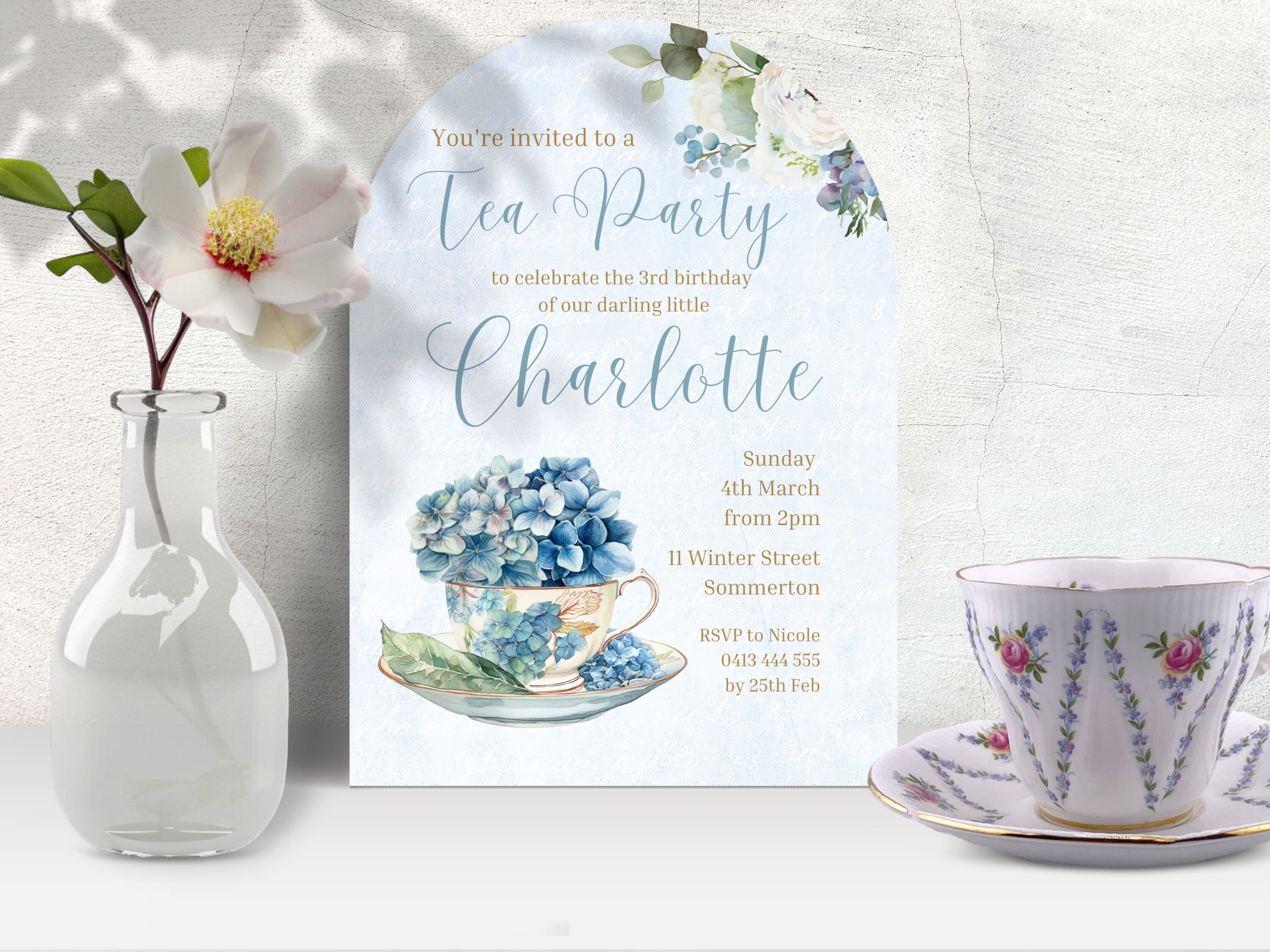 Floral Hydrangea Tea Party Invitation INSTANT DOWNLOAD for ANY Age