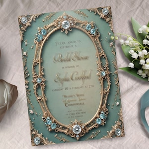 Victorian Bridal Shower Invitation, INSTANT DOWNLOAD, Regency invite, teal diamond, baroque, Elegant, Old English, classical invite