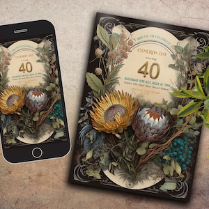 Einladung zum 40. Geburtstag für Männer, SOFORTIGER DOWNLOAD, Einladung zum 40. Geburtstag, australische heimische Flora, edle Einladung, Mann 40, Mann 40