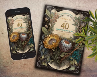 Men's fortieth birthday invitation, INSTANT DOWNLOAD, Surprise 40th invite, Australian native flora, classy invite, guy forty, Man 40