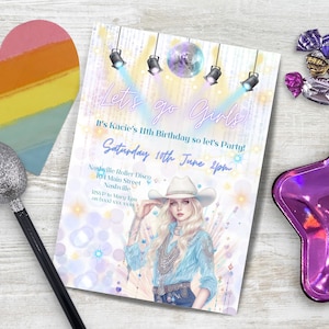 Cowgirl Disco Birthday Invitation, INSTANT DOWNLOAD, for ANY age, girl&#39;s roller-disco party, 11th birthday invite, Canva Template