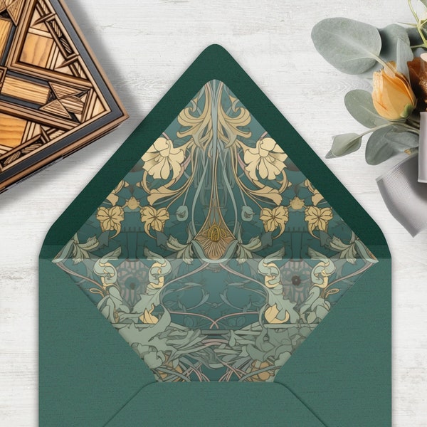 Art Nouveau Envelope Liner, INSTANT DOWNLOAD, botanical, Envelope Liner, Victorian, Baroque, Art Deco, Renaissance, Alphonse Mucha, Morris
