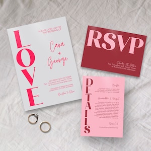 Minimal Wedding Invitation Set, INSTANT DOWNLOAD, modern wedding invitation suite, minimalist, Pink, Burgundy, Blush, Small bundle, #CR01