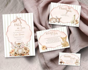 Fall in Love Baby Shower Invitation Bundle, INSTANT DOWNLOAD, Fall Baby Shower, Digital Invite, Rustic Pumpkin, little deer, baby Boy