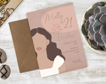Abstract Boho Woman 21st Birthday Invitation INSTANT DOWNLOAD arty twenty first party invite ANY age can be altered in Canva