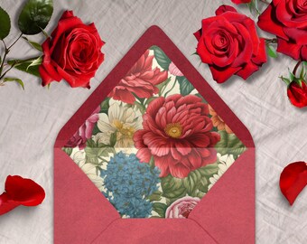 Victorian Floral Liner, INSTANT DOWNLOAD, Canva Template, botanical, floral, Envelope Liner, Botanical, Regency, Art Nouveau, peonies