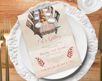 Thanksgiving-uitnodiging, INSTANT DOWNLOAD, Thanksgiving-diner uitnodigen, Friendsgiving-uitnodiging, Thanksgiving Evite, Let's Gather Invite